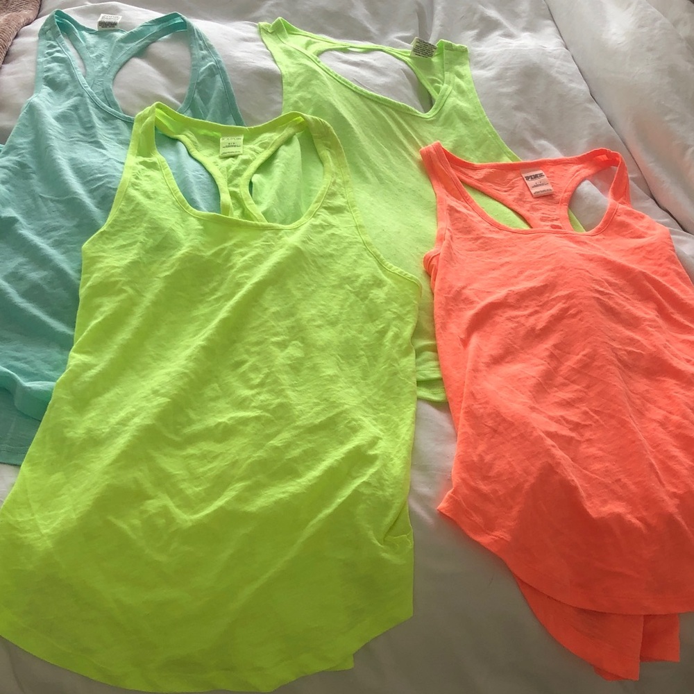 PINK Victoria's Secret Neon Racerback Tanks - Lime, Coral & Aqua S